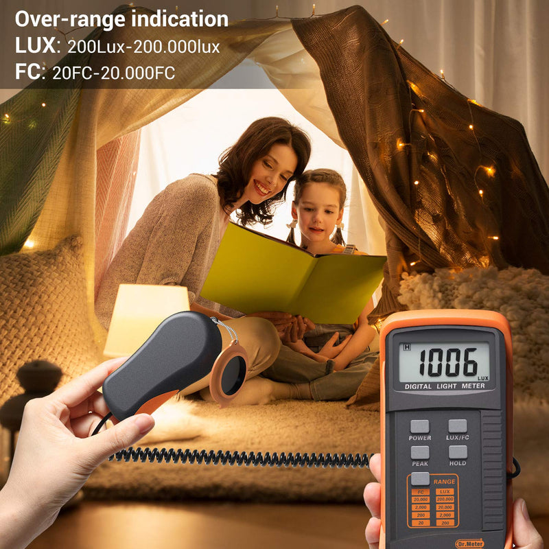 Dr.meter LX1330B Digital Illuminance Light Meter, 0-200,000 Measurement Range Lux Meter