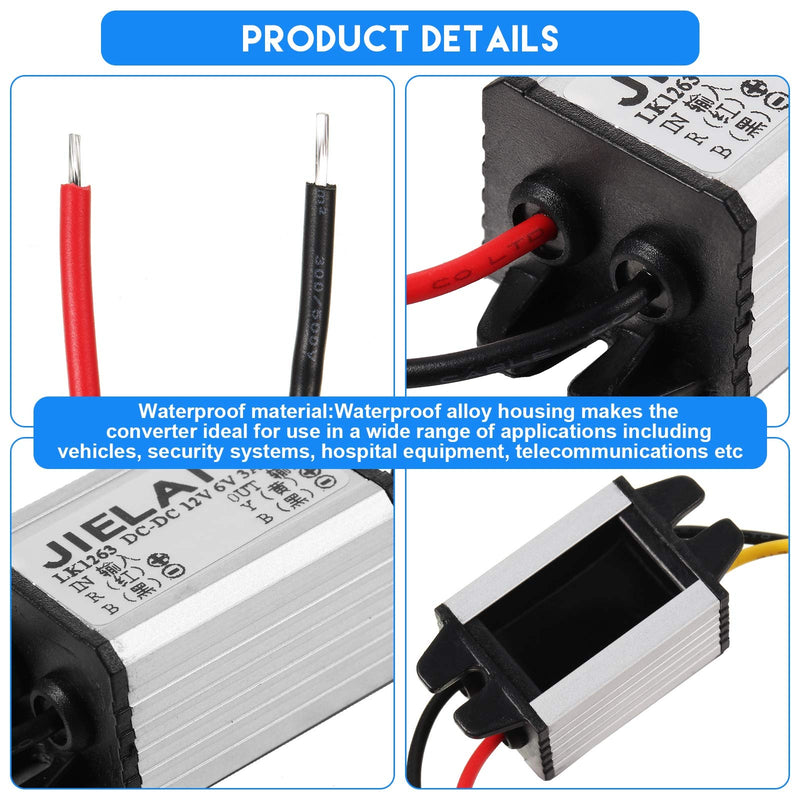 2 Pieces Car Power Converter 12V to DC 6V Buck Voltage Reducer Regulator 3A 18W Waterproof Volt Module Power Supply Adapter for Auto Car Truck Vehicle Boat Solar System (Accept DC 8V - 22V Inputs)