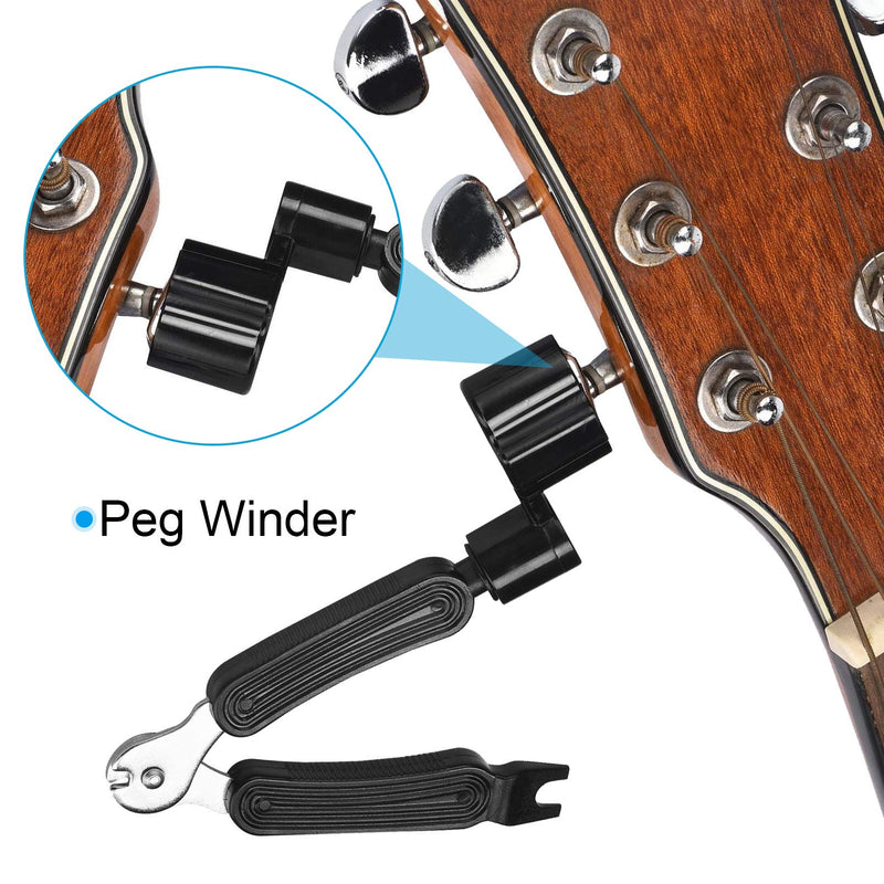 MOREYES Acoustic Guitar Strings Tuner Bridge Pins Guitar Saddle Nut and Pin Puller Strings Winder Stings Clipper 3 in 1 Tool (Ivory & Black) Ivory & Black