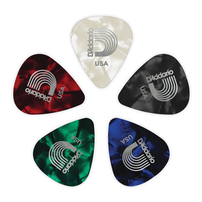 D'Addario Celluloid Guitar Picks - Guitar Accessories - Guitar Picks for Acoustic Guitar, Electric Guitar, Bass Guitar - Natural Feel, Warm Tone - Assorted, Medium, 25-pack