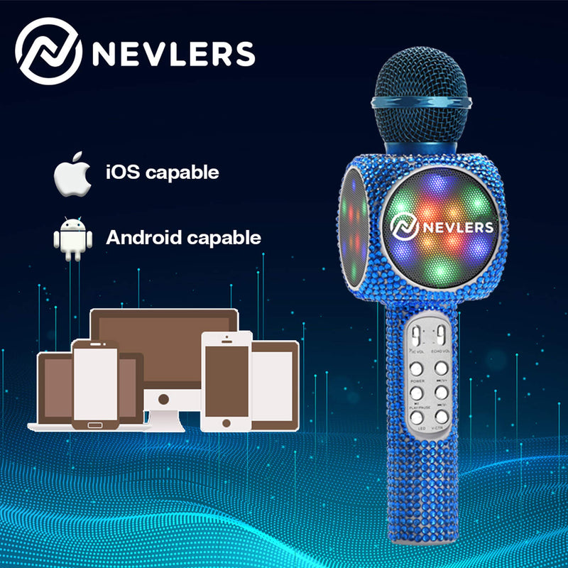 [AUSTRALIA] - NEVLERS Karaoke Microphone with Wireless Bluetooth Speaker, Voice Changer and Colorful LED Lights, Easy to Use Portable Karaoke Machine for Kids and Adults - Blue Bling 