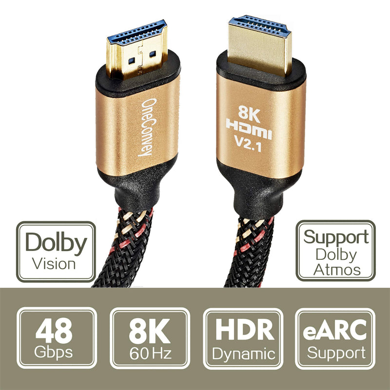 OneConvey 8K HDMI Cable (HDMI 2.1) 6.5 Feet -Ultra High Speed HDMI Cable 48Gbps Optimal Viewing for Apple TV and Apple TV 4K Xbox PS4 4K Dolby Vision HDR10 Ethernet/ARC Dolby Atmos