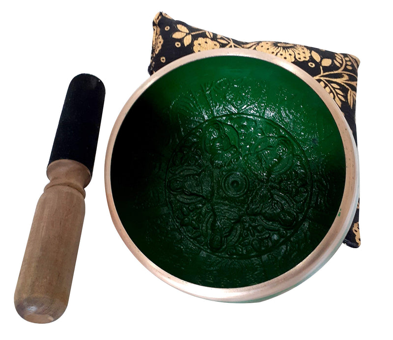 Traditional Tibetan Singing Bowl Set Green Include Cushion & Mallet - For Healing Meditation Prayer