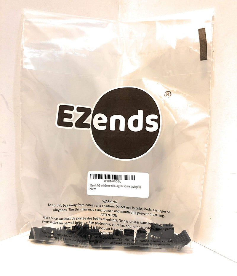EZends 1/2 Inch Square Plastic End Plug, for Square tubing (20) 20