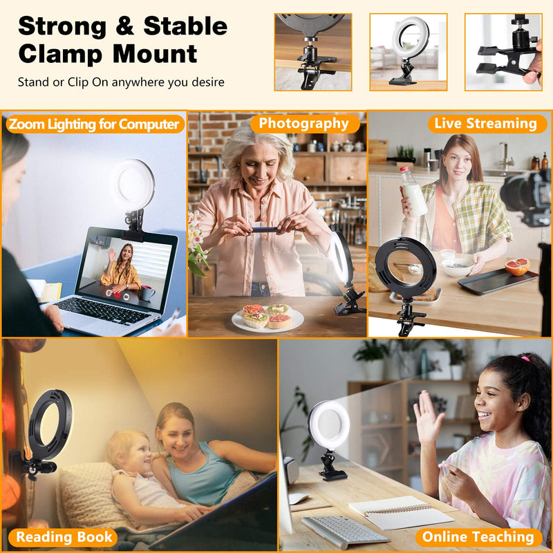 Mastten Ring Light for Laptop Phone, 6" Mini Ring Light with Clip Clamp Mount, Video Conference Lighting with Bluetooth Remote/Phone Holder/Tripod, for Zoom Meetings, Makeup, YouTube, TIK Tok, Vlogs