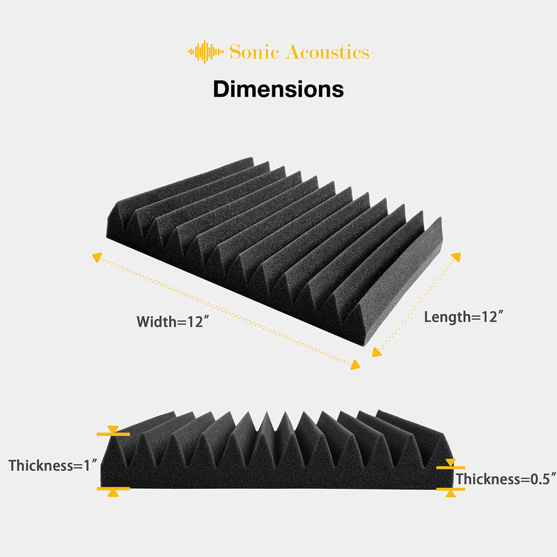 1" X 12" X 12" Acoustic Foam Panels, Studio Wedge Tiles, Sound Panels wedges Soundproof Sound Insulation Absorbing Home and Office (12 Pack, Black) 12 Pack