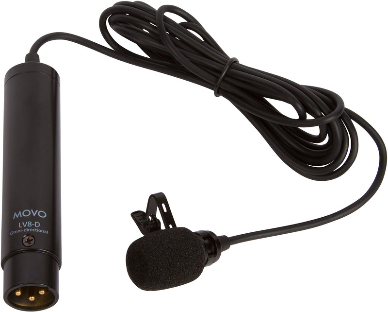 [AUSTRALIA] - Movo LV8-D Broadcast-Quality XLR Lavalier Omni-Directional Wired Microphone with 12mm Mic Capsule for Accurate Voice Recording - Kit Includes Lapel Clip, Case and Windscreen 