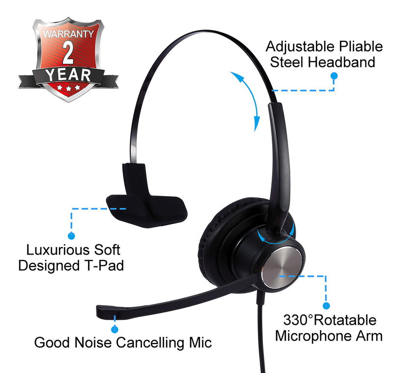 Sinseng 2.5mm Phone Headset with Noise Canceling Microphone,Headphones for Call Center Office， Telephone Headset Compatible with AT&T Vtech Uniden Cisco Grandstream Panasonic Cordless Phones SS810QD014 Monaural