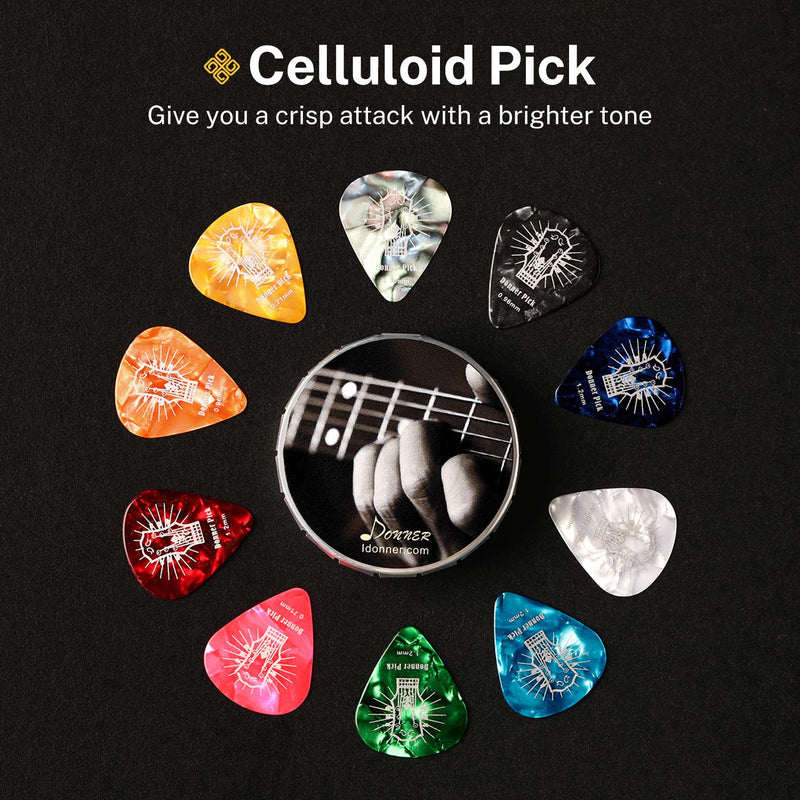 Celluloid Guitar Picks, Donner 16pcs Guitar Plectrum Including Thin, Medium, Heavy & Extra Heavy Gauges (0.46mm-1.2mm)