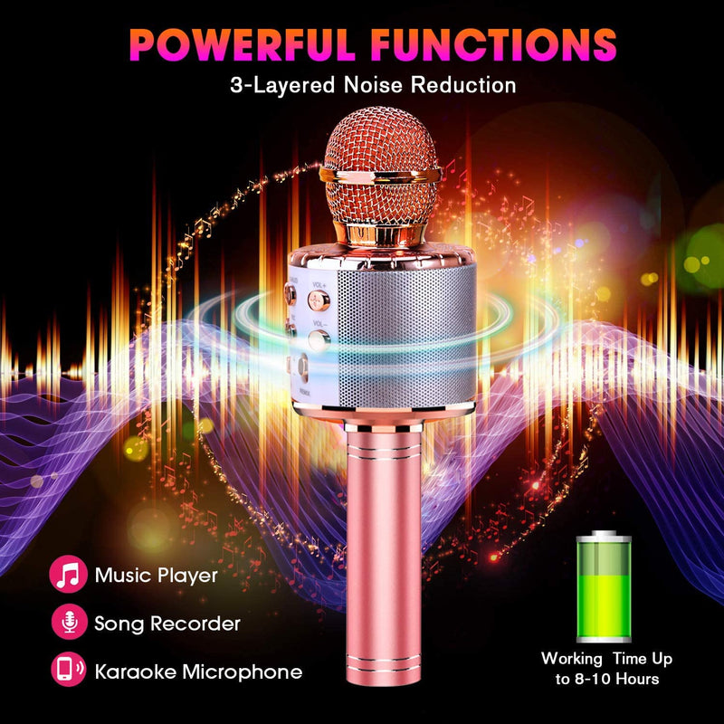 BlueFire 4 in 1 Karaoke Wireless Microphone with LED Lights, Portable Microphone for Kids, Great Gifts Toys for Kids, Girls, Boys and Adults (Pink) Pink