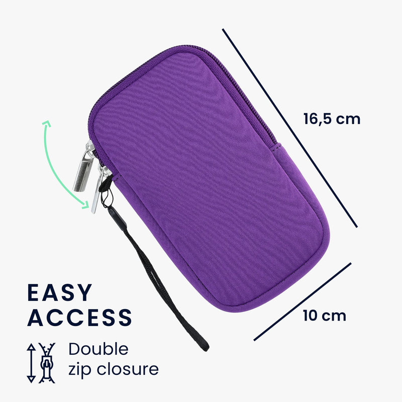 kwmobile Neoprene Phone Pouch Size XL - 6.7/6.8" - Universal Cell Sleeve Mobile Bag with Zipper, Wrist Strap - Violet XL - 6,7/6,8"