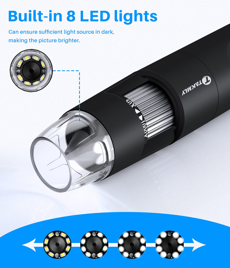 [AUSTRALIA] - Wireless Digital Microscope Handheld USB HD Inspection Camera 50x-1000x Magnification with Flexible Stand Compatible with iPhone, iPad, Samsung Galaxy, Android, Mac, Windows Computer (Black) 