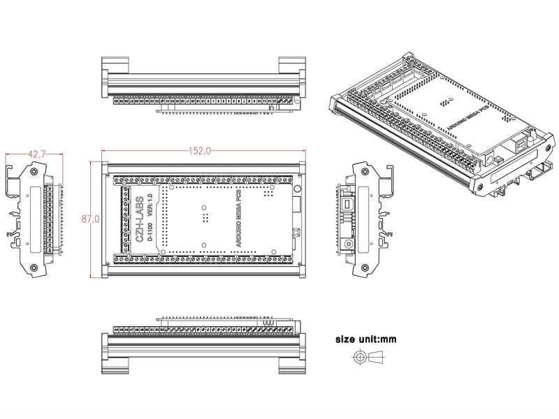 Electronics-Salon DIN Rail Mount Screw Terminal Block Adapter Module, for Arduino MEGA-2560 R3.
