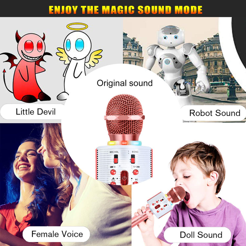 Karaoke Microphone, FISHOAKY Karaoke Bluetooth Machine Portable Mic Player Speaker with LED & Music Singing Voice For Kids Recording for Christmas Birthday Home Party KTV Outdoor (Pink) Pink