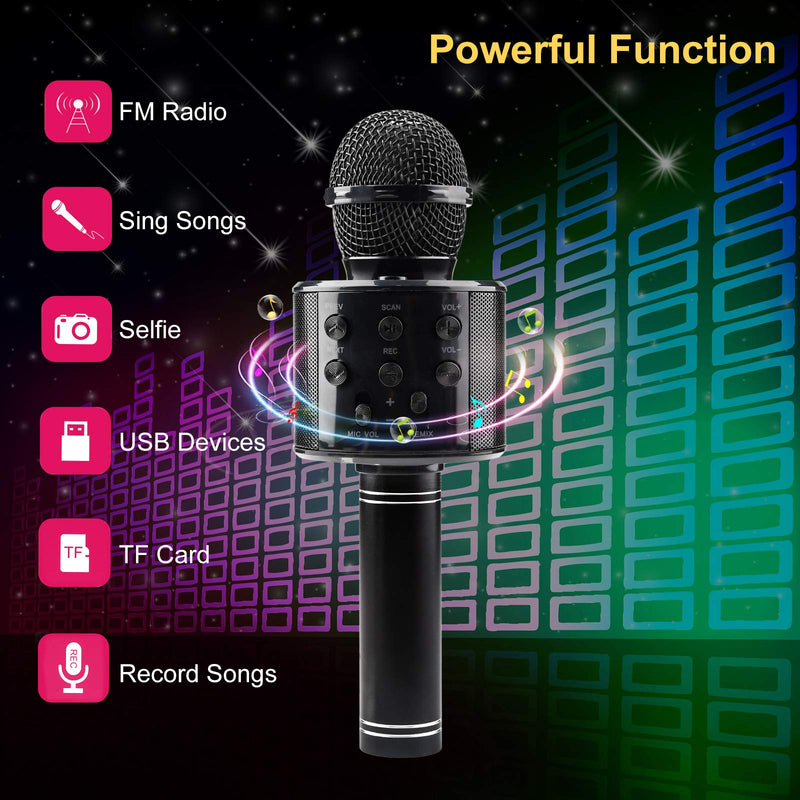Wireless Bluetooth Karaoke Microphone, 3 in 1 Portable Microphone, Bluetooth Microphone and Speaker, Car Karaoke Microphone, Wireless Karaoke Microphone for Kids Adults, Party, Home KTV YouTube-Black Black