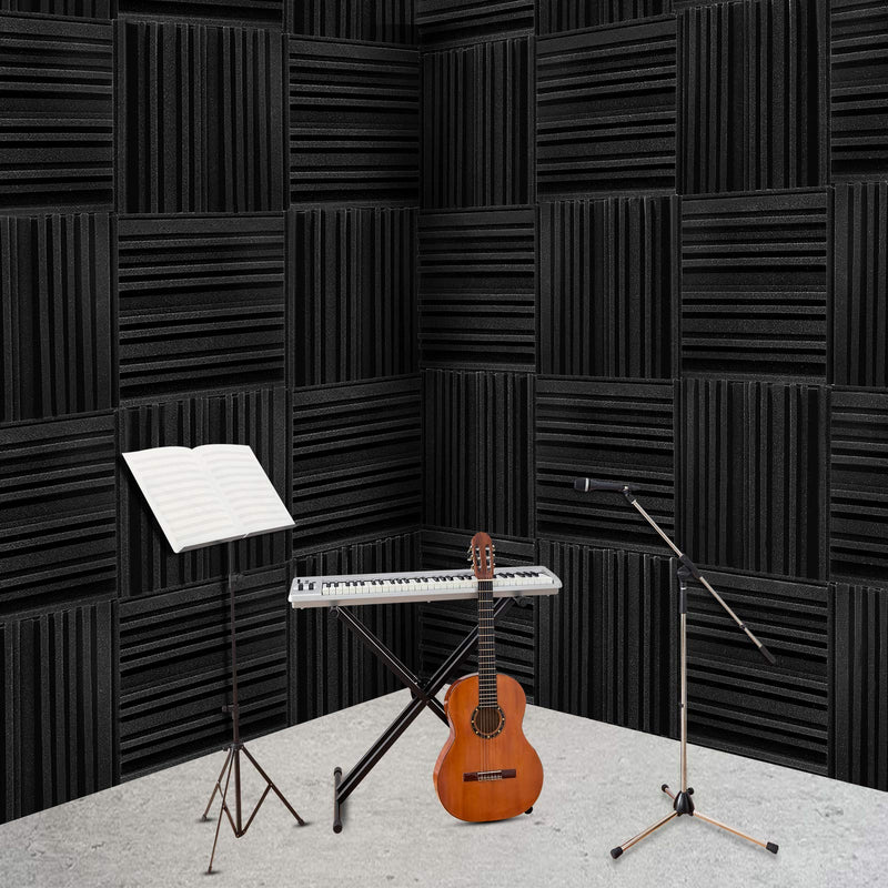 TroyStudio Acoustic Studio Absorption Foam Panel - Broadband Sound Absorber - Periodic Groove Structure - 12'' X 12'' X 2'', PACK of 6 Black