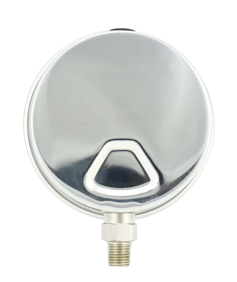 CARBO Instruments 4" Pressure Gauge, Stainless Steel Case, Chrome Plated Brass Connection, Liquid Filled, 0-100 psi/kPa, Lower Mount 1/4" NPT