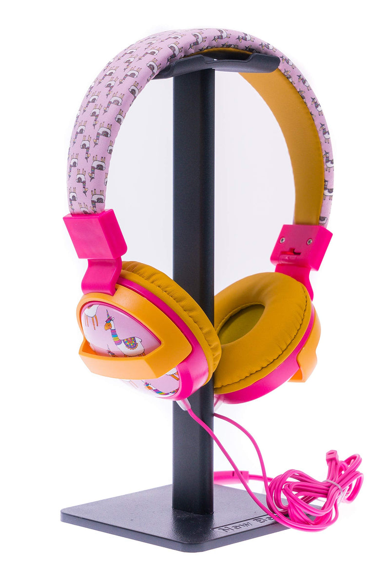 Gabba Goods Premium Kids Safe Sound Printed & Foldable Over The Ear Comfort Padded Stereo Headphones for Children with AUX Cable | Earphones Pink Llama