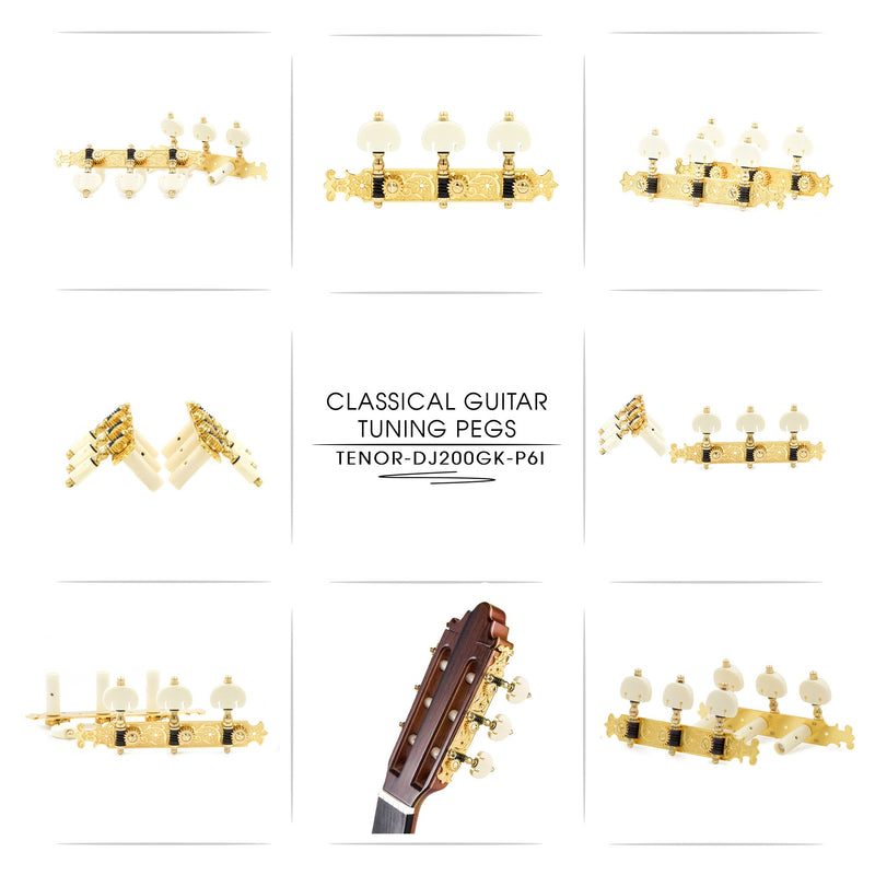 DJ200GK-P6I TENOR Classical Guitar Tuners Professional Tuning Key Pegs/Machine Heads for Classical or Flamenco Guitar with Gold and Black Finish and Ivory Colored Buttons. TENOR 200 TENOR-DJ200GK-P6I