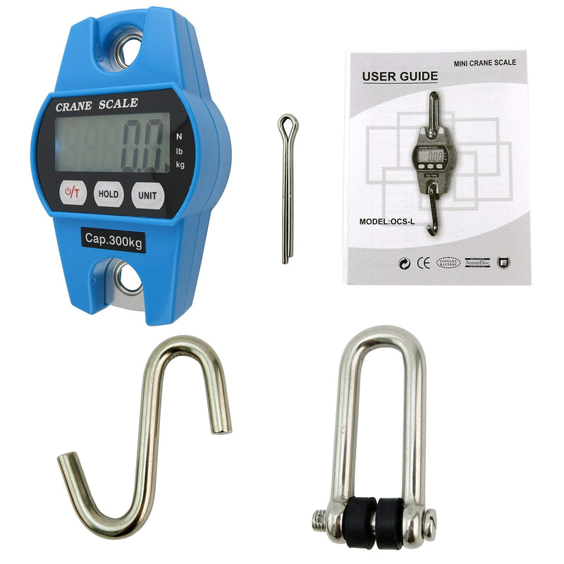 Outmate Digital Crane Scale 300kg/660lbs 200kg/440lbs with LED Handheld Mini Hanging Scale for Garage Farm Hunting Fishing Etc(300kg/Plastic Shell/Blue) 300kg/Plastic Shell/Blue