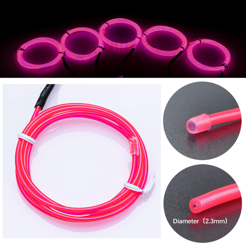 SZILBZ EL Wire, 5x1m Neon Light Battery Powered Electroluminescent Wire Glowing Strobing Decorative Light for Xmas Party Pub (5x1m Pink)