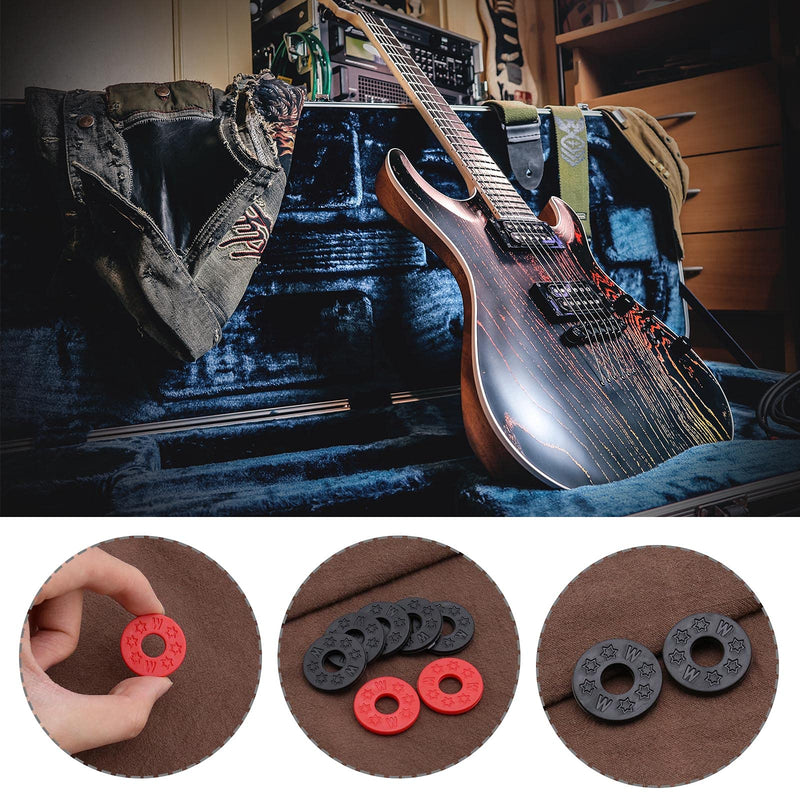 Guitar Strap Locks Gasket Guitar Protector Rubber Strap Locks 24pcs (Red and Black)