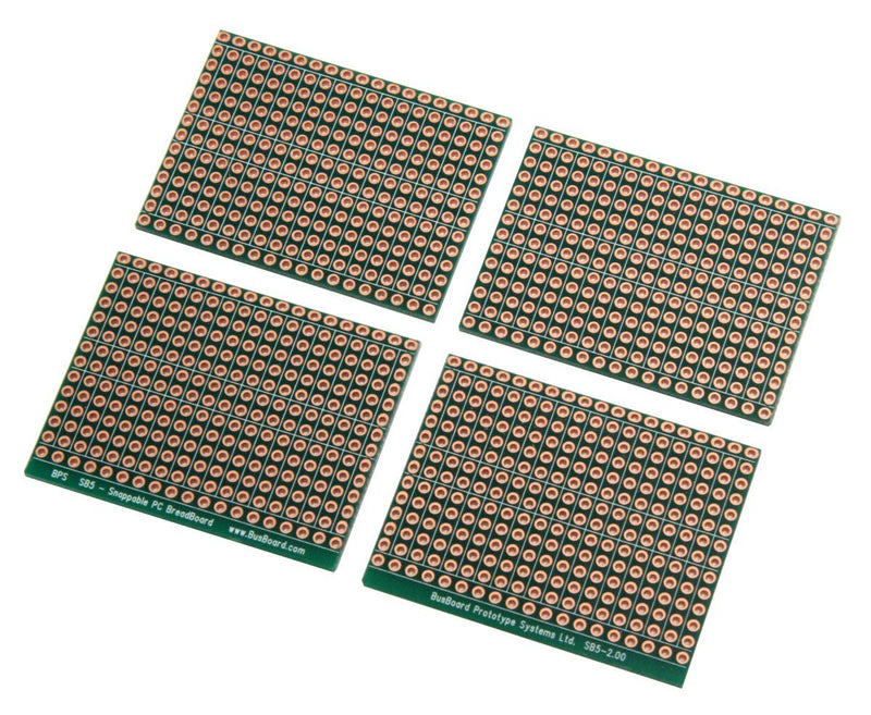 SB5 Snappable PCB BreadBoard with 5-Hole Strips, Scored PCB, Snaps Into 4 Small Boards, 2-Layer, Plated Holes, Power Rails, 2.8 x 3.8in (73.7 x 96.5mm)