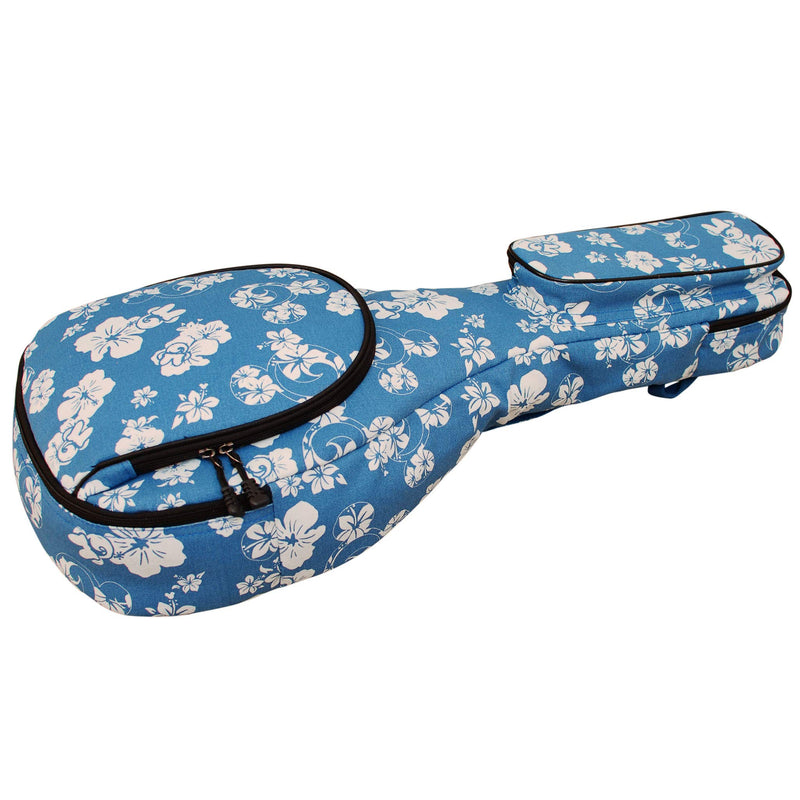 MUSIC FIRST Original Design 15mm Thick Padded Hawaii Style “Blue and White Plumeria” Cotton Canvas A & F Style (Standard) Mandolin Gig Bag Soft Mandolin Case Fits for Most of A Mandolin, Salute ELVIS