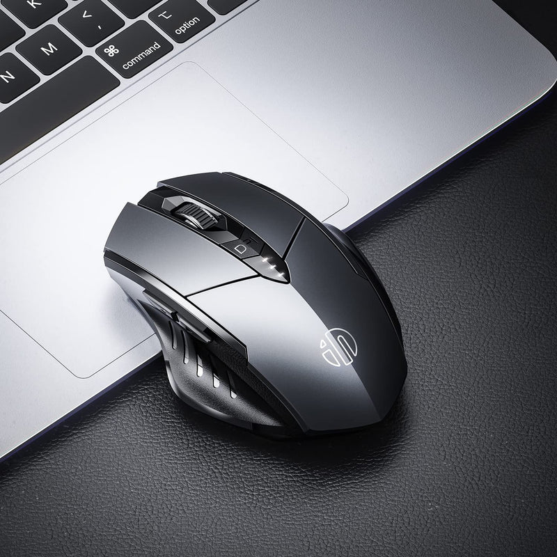 Bluetooth Mouse [Upgraded: Battery Level Visible], Inphic Rechargeable Wireless Mouse Multi-Device (Tri-Mode:BT 5.0/3.0+2.4Ghz) with Silent,Grey Pro-Grey
