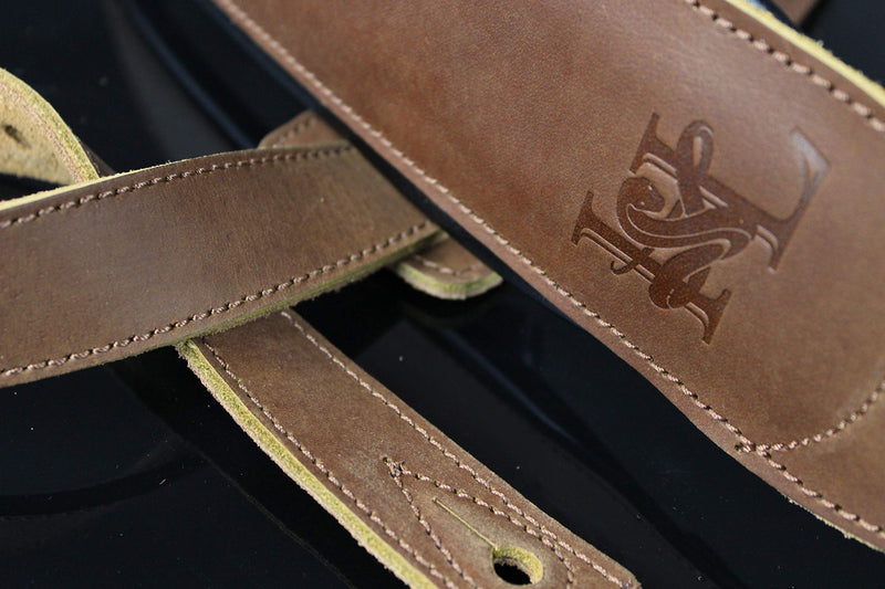 Iconic Leathers 3.25" Wide Natural Brown Dual Padded Leather Guitar and Bass Strap IL-5NatBrn