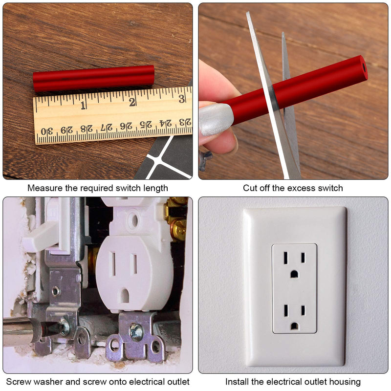 24 Pieces Electrical Outlet Extender Kit Include 12 Pieces Switch and Receptacle Screw Round Straight Tube and 12 Pieces Longer Screws for Fix Wonky and Sunken Outlets (Red)