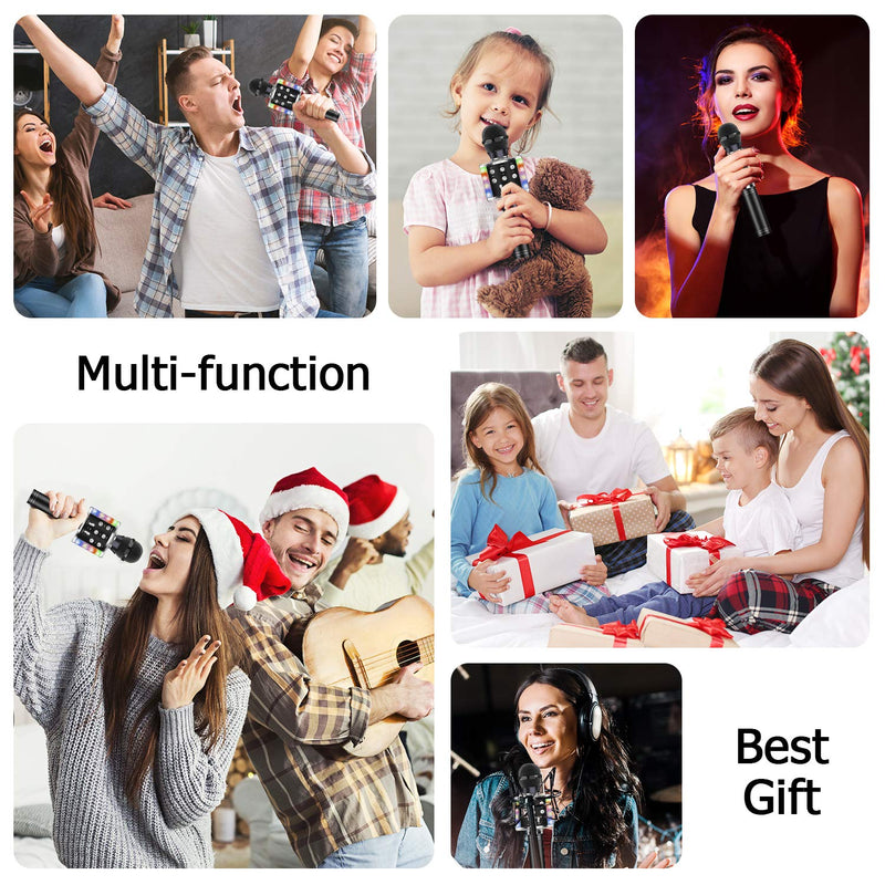 Wireless Bluetooth Karaoke Microphone, 4-in-1 Portable Handheld Karaoke Mic Speaker Machine, Christmas Birthday Home Party for Android/iPhone/PC or All Smartphone Black