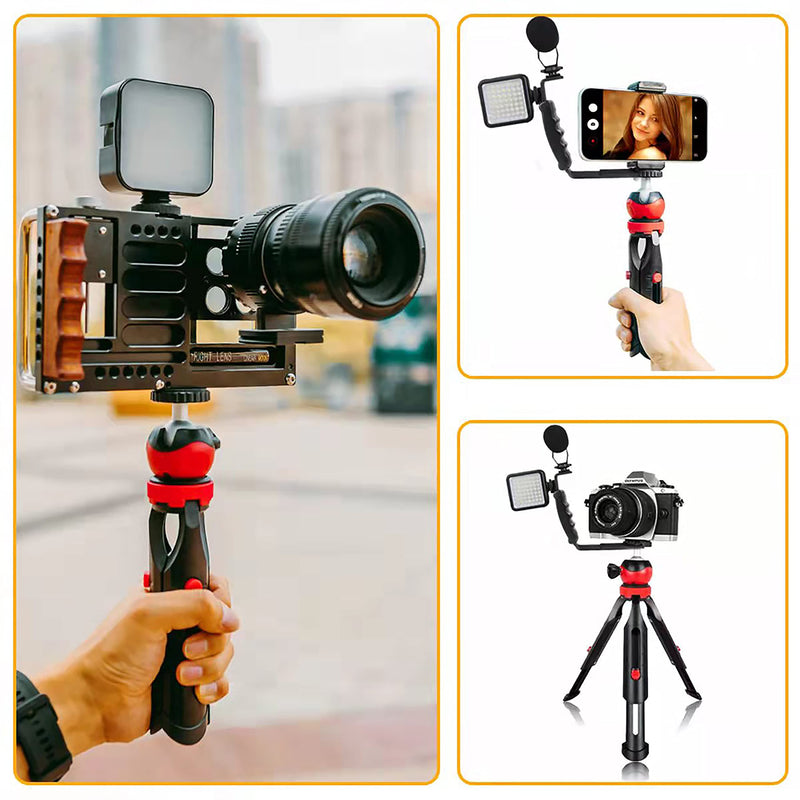 Vlogging Kit for iPhone Android: YouTube Starter Kits Vlog Video Recording Equipment - Accessories: Phone Tripod, Phone Mount, LED Light and Microphone - Black