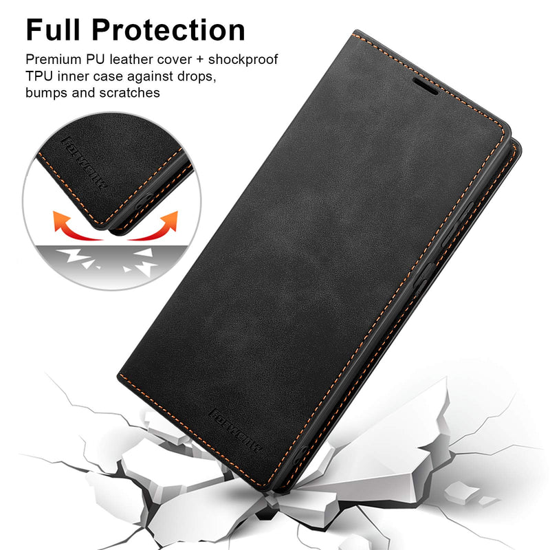 FulSoulComM Galaxy S21 Ultra Wallet Case, Retro PU Leather Flip Magnetic Closure Protective Cover with Card Slots Cash Pockets with Kickstand for Samsung Galaxy S21 Ultra 5G 6.8’’ Black-S21 Ultra 6.8''