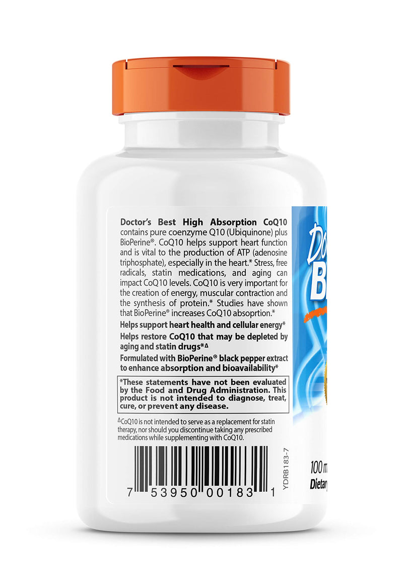 Doctor's Best High Absorption CoQ10 with BioPerine, Gluten Free, Naturally Fermented, Heart Health, Energy Production, 100 mg, 120 Count 120 Count (Pack of 1)