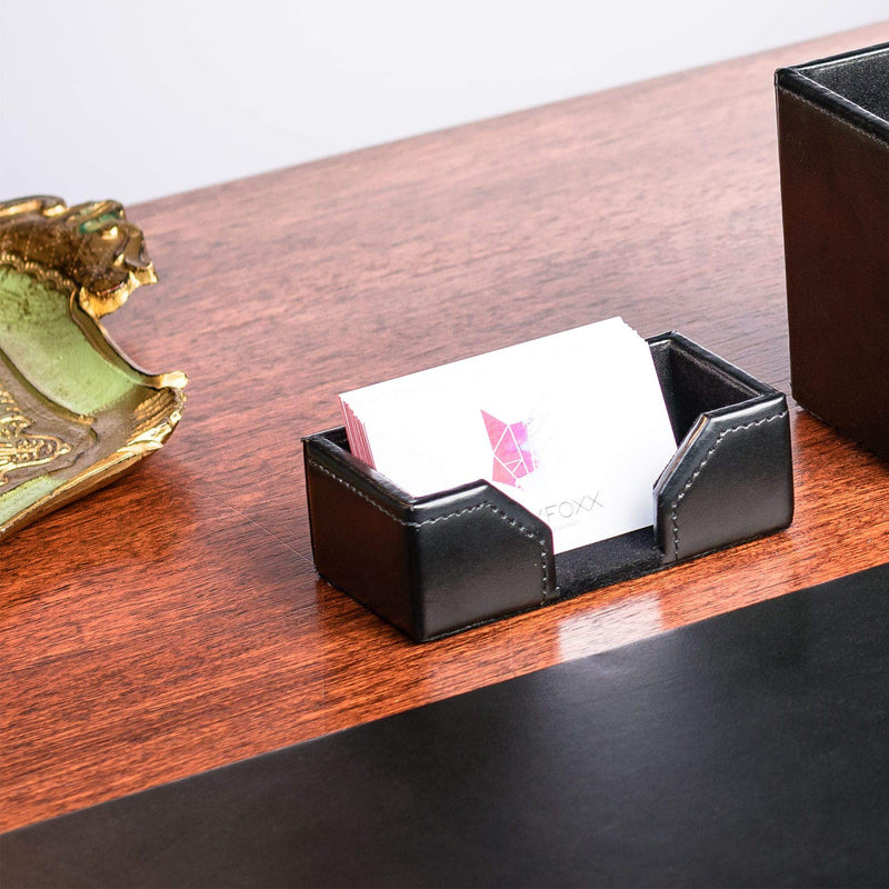 Dacasso Black Bonded Leather Business Card Holder