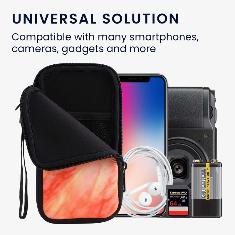 kwmobile Neoprene Sleeve for Smartphone Size XL - 6.7/6.8" - Shock Absorbing Pouch Case - Protective Phone Bag - Marble Red/Dark Red/Yellow Marble 09-20-06