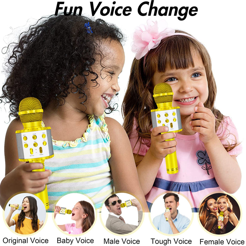 [AUSTRALIA] - Karaoke Microphone for Kids, Fun Toys Karaoke Machine with Bluetooth & LED Lights, Home KTV Birthday Party Player, Christmas Stocking Stuffers for 5 6 7 8 9 10+ Years Old Girls Boys Teens(Gold) Gold 