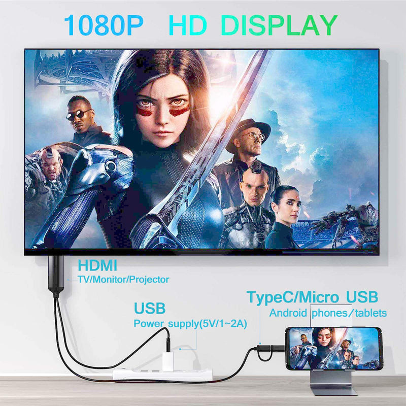 2-in-1 USB C Type C/Micro USB Android Phone to TV HDMI Cable, MHL to HDMI Adapter 1080P HD HDTV Mirroring & Charging Cable for All Android Smartphones Tablets to TV/Projector/Monitor,6.6ft