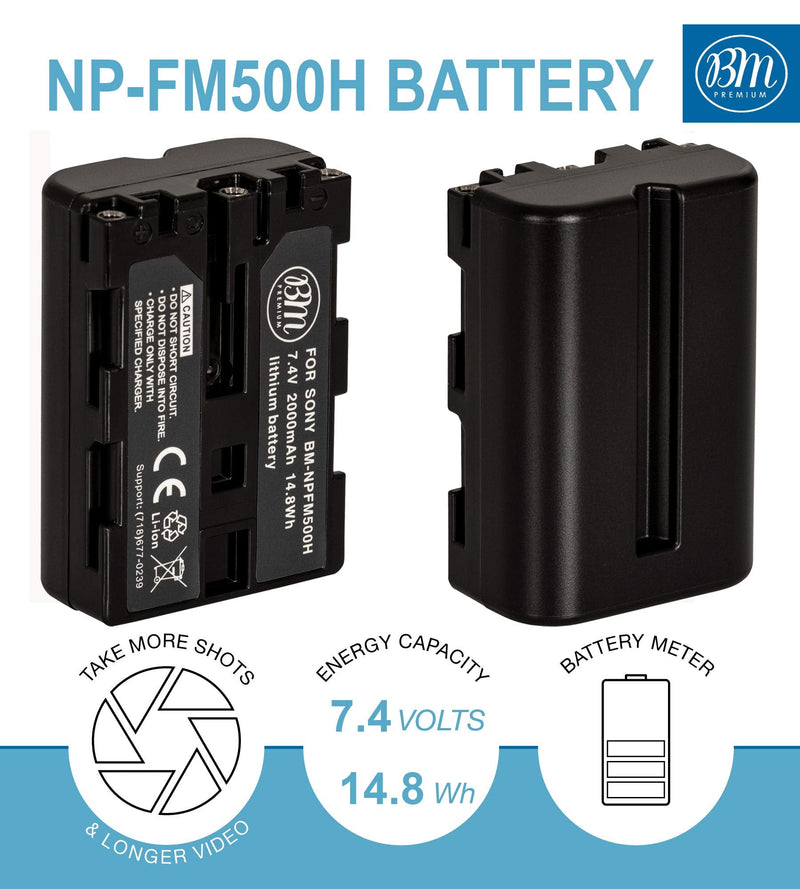 BM Premium NP-FM500H Battery and Charger for Sony Alpha a68, a77II, SLT-A57, SLT-A58, SLT-A65V, SLT-A77V, SLT-A99V, SLT-A100, A200, A300, A350, A450, A500, A550, A560, A580, A700, A850, A900 Cameras
