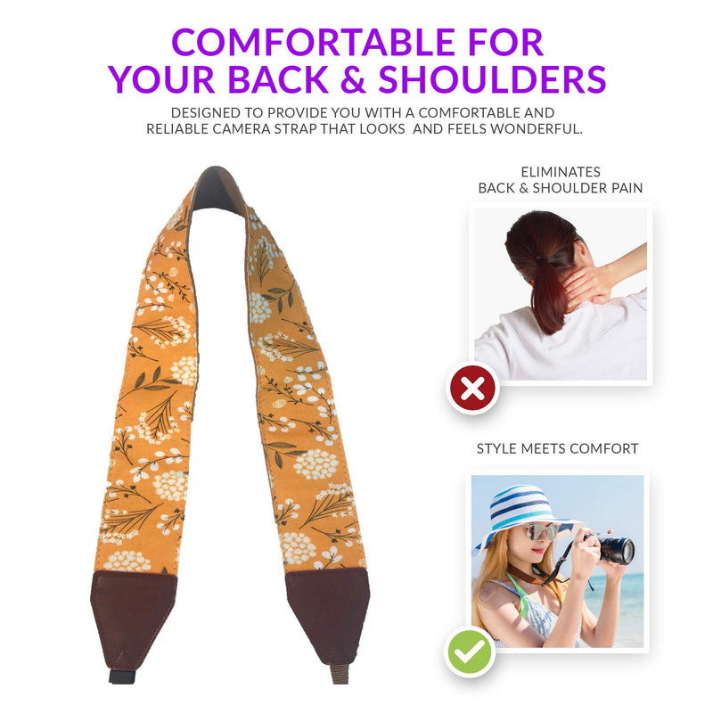 Spring Blossom Flowers Camera Shoulder Strap Belt For All DSLR Camera – Vibrant Design Universal DSLR Strap, Multi Color Neck Belt Best Gift for Men & Women Photographers Mustard Flowers
