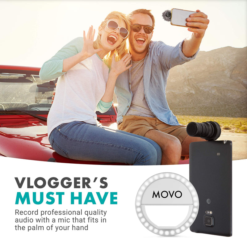 Movo Smartphone Video Kit with USB-C Microphone and LED Ring Light Compatible with Samsung Galaxy, LG, HTC Google, and Other USB-C Smartphones