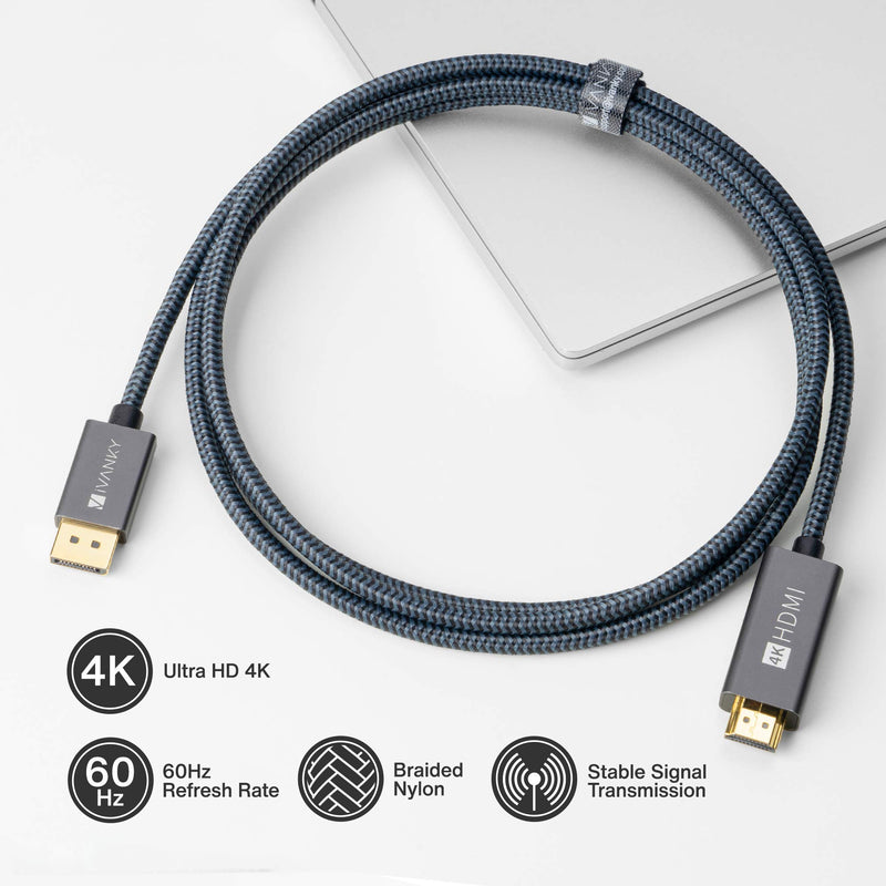 DisplayPort to HDMI Cable 10ft, iVANKY Uni-Directional 4k@60Hz DP to HDMI Cable, [Nylon Braided, Aluminum Shell], Compatible for HDTV, Monitor, AMD, NVIDIA, Lenovo, HP and More 10 Feet