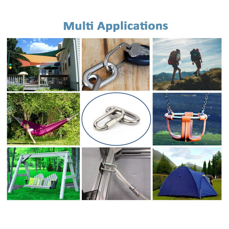 1/4'' Quick Links Chain Connector - Stainless Steel D Shape Locking Carabiner for Hammock, Swing, Sail, Pet, Boating, Camping, Indoor Outdoor Euipment, 6 Packs (M6) M6-6 pieces