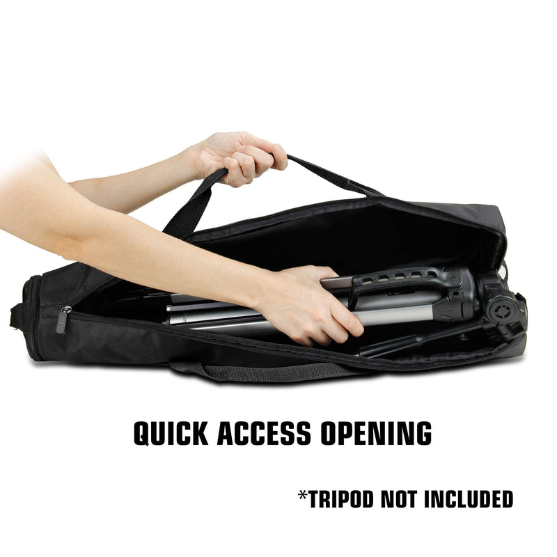 USA Gear Padded Tripod Case Bag - Holds Tripods from 21 to 35 inches - Adjustable Size Extension, Storage Pocket and Shoulder Strap for Professional Camera Accessories and Photo Carrying Needs (Black) Black
