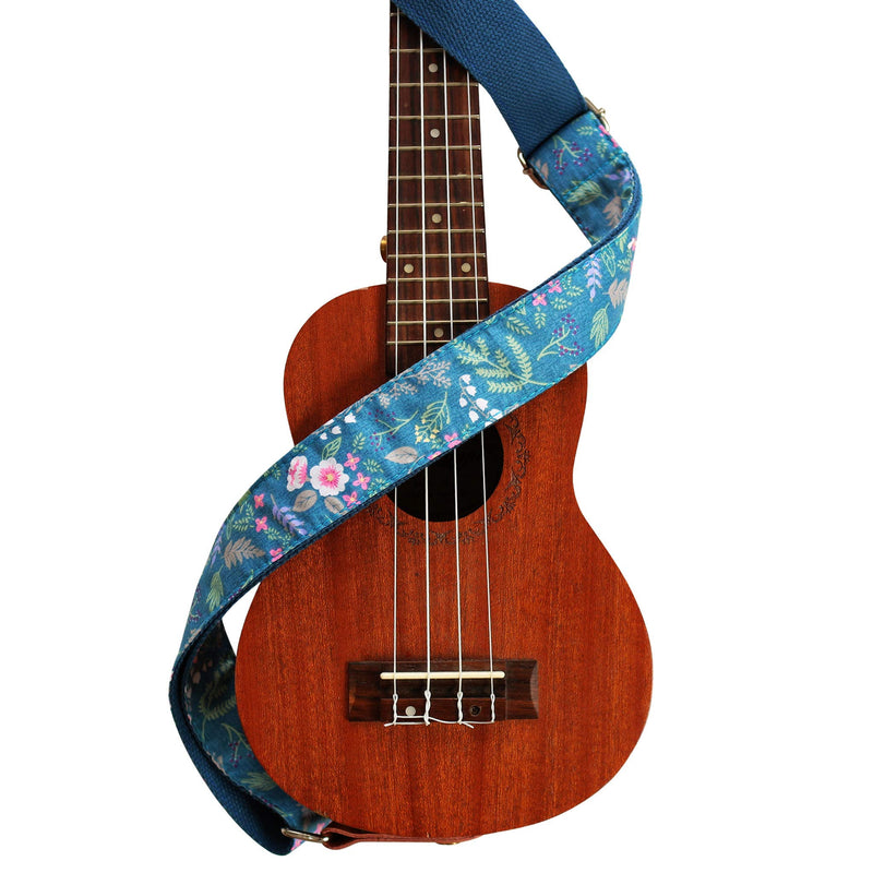 [AUSTRALIA] - MUSIC FIRST Original Design Vintage “Dawn Fog Garden” Soft Cotton & Genuine Leather Ukulele Strap Ukulele Shoulder Strap With a MUSIC FIRST Genuine Leather Strap Locker 