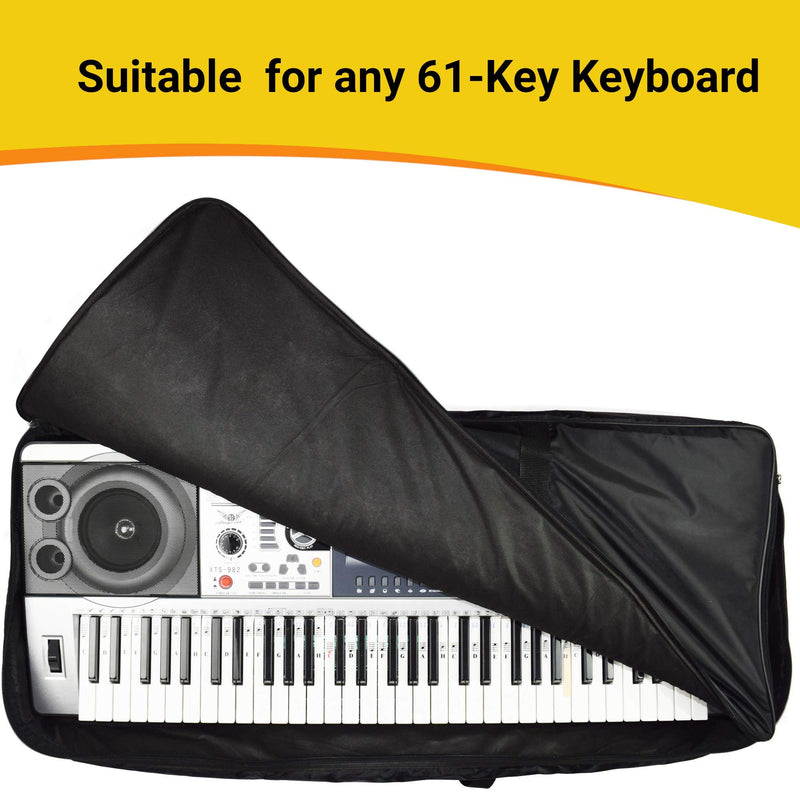 QMG Electric Piano Portable Padded Gig Bag/Case for 61 Key Keyboard with Extra Large Pockets, Made of Nylon, Color: Black, Size 40” x16” x 5”