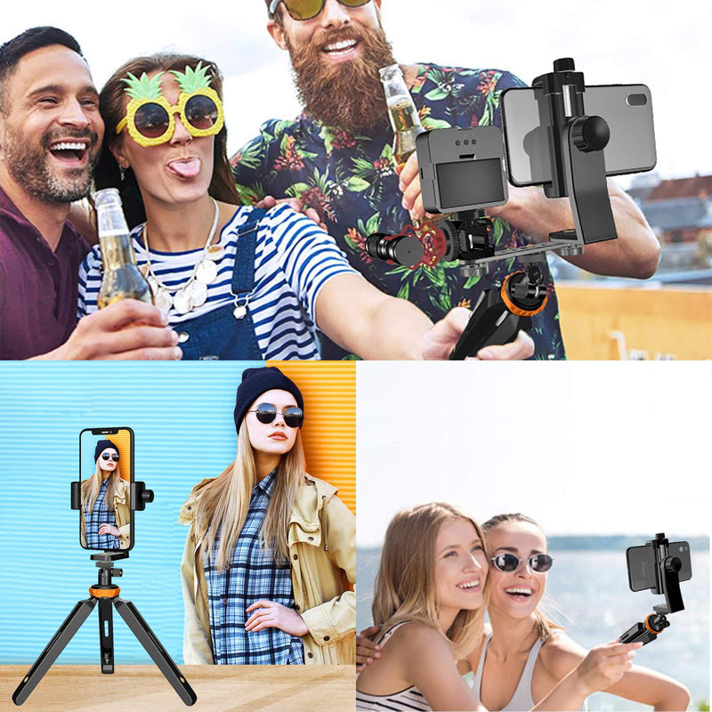 Triple Cold Shoe Extension Bar Bracket with 1/4 3/8 Adapter, Gimbal Video Light Microphone Mount with Phone Tripod, Compatible for DJI OSMO Mobile 3 4, Zhiyun Smooth 4 Q, Feiyu Stabilizer Accessories