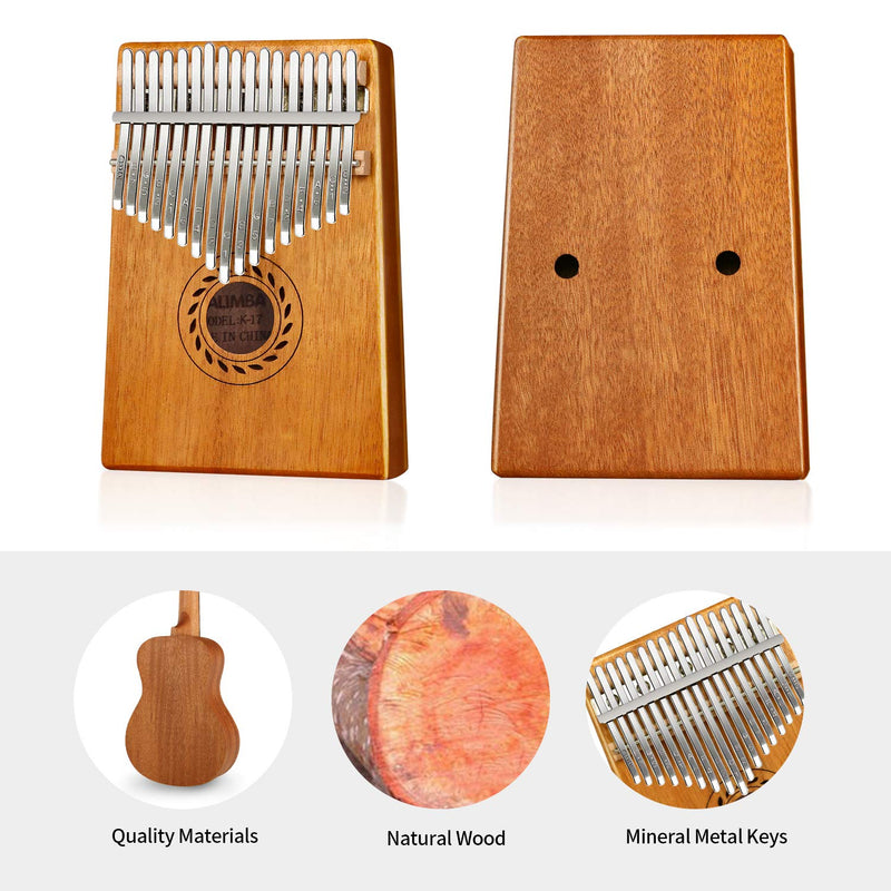 POMAIKAI Kalimba Thumb Piano 17 Keys, Portable Finger Piano with Study Instruction and Tune Hammer, Professional Mahogany Musical Instrument for Kids Adult Beginners(Red Brown) … Red Brown