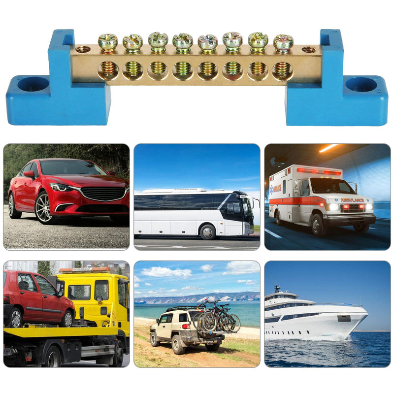 8 Terminal Bus Bar Terminal Block 10 Pack Brass Wire Screw Terminal for Car Boat Marine Ground Power Distribution Terminal Block